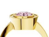 Yellow gold Fancy Pink Round Cut-Cut Diamond Halo Engagement Ring with Pave Band and Prong Setting_4