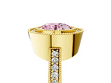 Yellow gold Fancy Pink Round Cut-Cut Diamond Halo Engagement Ring with Pave Band and Prong Setting_5