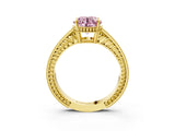 Yellow gold Fancy Pink Round Cut Cut Diamond Milgrain Pave Band Four-Prong Setting Ring_6