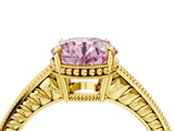 Yellow gold Fancy Pink Round Cut Cut Diamond Milgrain Pave Band Four-Prong Setting Ring_7