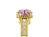 Yellow gold Fancy Pink Round Cut Cut Diamond Milgrain Pave Band Four-Prong Setting Ring_8