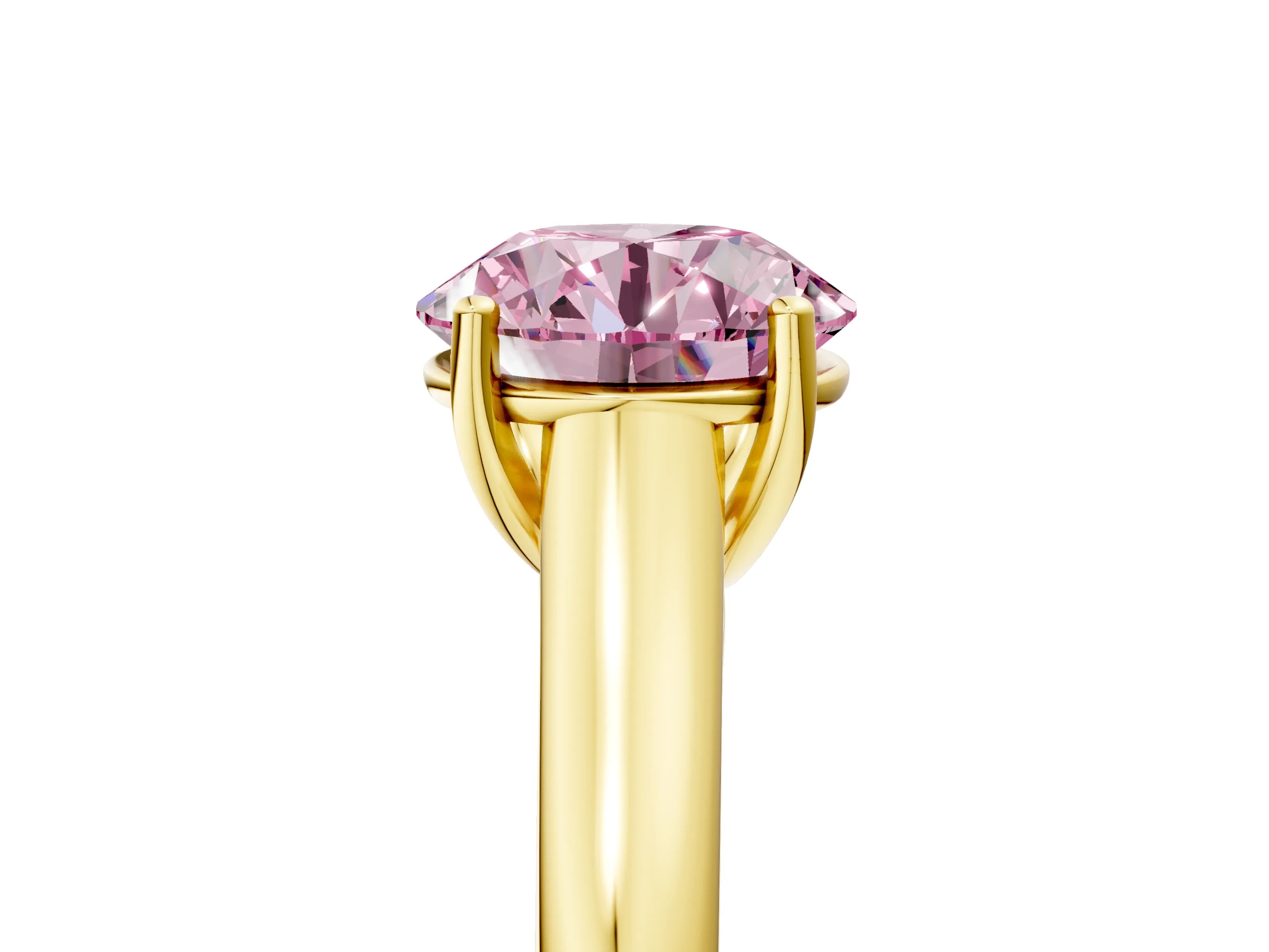 Yellow gold Fancy Pink Round Cut Cut Diamond Solitaire Engagement Ring with Tapered Plain Band and Four-Prong Setting_5