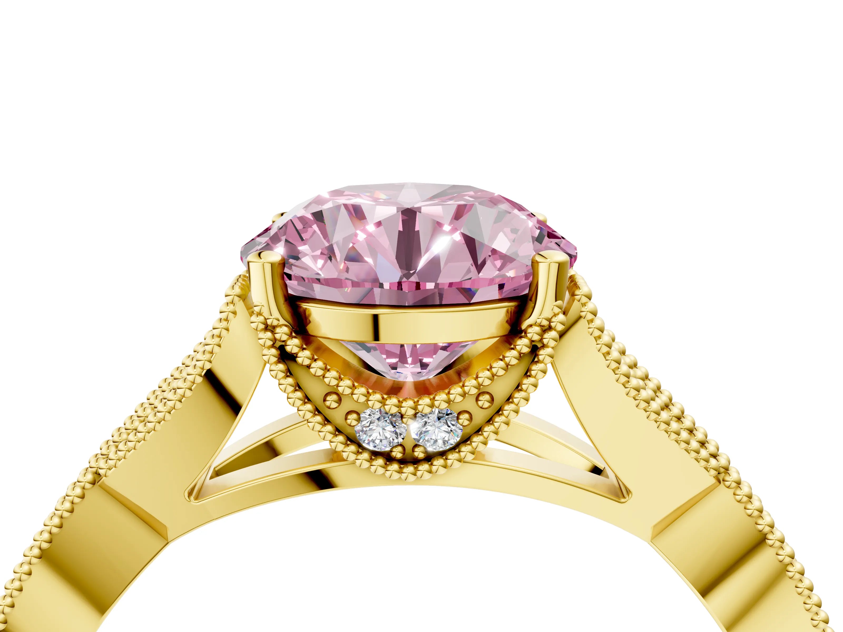 Yellow gold Fancy Pink Round Cut Cut Diamond Twisted Band with Milgrain Pave Setting and Four-Prong Setting_4