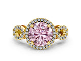 Yellow gold Fancy Pink Round Cut Cut Halo Diamond Infinity Band with Four-Prong Setting