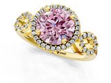 Yellow gold Fancy Pink Round Cut Cut Halo Diamond Infinity Band with Four-Prong Setting_1