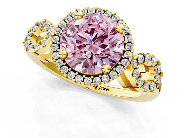 Yellow Gold Round Pave Infinity Halo Engagement Ring Setting for Fancy Pink Center