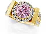 Yellow gold Fancy Pink Round Cut Cut Halo Split Shank Prong Set Ring_1