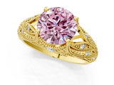 Yellow gold Fancy Pink Round Cut Cut Milgrain Pave Diamond Engagement Ring with Four-Prong Setting_4