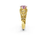 Yellow gold Fancy Pink Round Cut Cut Milgrain Pave Diamond Engagement Ring with Four-Prong Setting_5