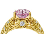 Yellow gold Fancy Pink Round Cut Cut Milgrain Pave Diamond Engagement Ring with Four-Prong Setting_7