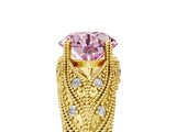 Yellow gold Fancy Pink Round Cut Cut Milgrain Pave Diamond Engagement Ring with Four-Prong Setting_8