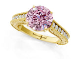 Yellow gold Fancy Pink Round Cut Cut Pave Band Milgrain Solitaire Ring_1