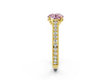 Yellow gold Fancy Pink Round Cut Cut Pave Band Milgrain Solitaire Ring_2