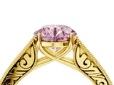 Yellow gold Fancy Pink Round Cut Cut Pave Band Milgrain Solitaire Ring_4
