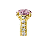 Yellow gold Fancy Pink Round Cut Cut Pave Band Milgrain Solitaire Ring_5