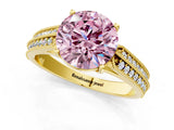 Yellow gold Fancy Pink Round Cut Cut Pave Split Shank Engagement Ring with Four-Prong Setting_1