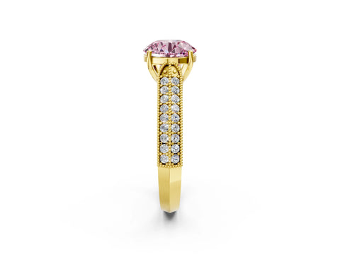 Yellow gold Fancy Pink Round Cut Cut Pave Split Shank Engagement Ring with Four-Prong Setting_2