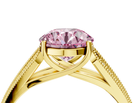 Yellow gold Fancy Pink Round Cut Cut Pave Split Shank Engagement Ring with Four-Prong Setting_4