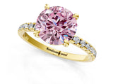 Yellow gold Fancy Pink Round Cut Diamond Brilliant Solitaire Ring with Pavé Band and Four-Prong Setting_25