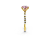 Yellow gold Fancy Pink Round Cut Diamond Brilliant Solitaire Ring with Pavé Band and Four-Prong Setting_26