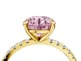 Yellow gold Fancy Pink Round Cut Diamond Brilliant Solitaire Ring with Pavé Band and Four-Prong Setting_28