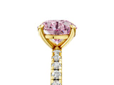 Yellow gold Fancy Pink Round Cut Diamond Brilliant Solitaire Ring with Pavé Band and Four-Prong Setting_29