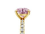 Yellow gold Fancy Pink Round Cut Diamond Brilliant Solitaire Ring with Pavé Band and Four-Prong Setting_5