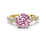 Yellow gold Fancy Pink Round Cut Diamond Cluster Pavé Band with Four-Prong Setting_12