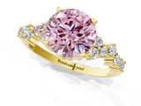 Yellow gold Fancy Pink Round Cut Diamond Cluster Pavé Band with Four-Prong Setting_4