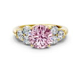 Yellow gold Fancy Pink Round  Cut Diamond Cluster Ring with Round Accent Stones and Prong Setting on a Classic Band_29