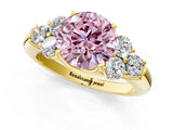 Yellow gold Fancy Pink Round  Cut Diamond Cluster Ring with Round Accent Stones and Prong Setting on a Classic Band_30