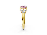 Yellow gold Fancy Pink Round  Cut Diamond Cluster Ring with Round Accent Stones and Prong Setting on a Classic Band_31