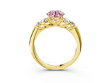 Yellow gold Fancy Pink Round  Cut Diamond Cluster Ring with Round Accent Stones and Prong Setting on a Classic Band_32