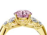 Yellow gold Fancy Pink Round  Cut Diamond Cluster Ring with Round Accent Stones and Prong Setting on a Classic Band_33