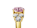Yellow gold Fancy Pink Round  Cut Diamond Cluster Ring with Round Accent Stones and Prong Setting on a Classic Band_34