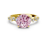 Yellow gold Fancy Pink Round Cut Diamond Cluster Side Stone Solitaire Ring with Prong Setting_29