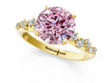 Yellow gold Fancy Pink Round Cut Diamond Cluster Side Stone Solitaire Ring with Prong Setting_30