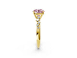 Yellow gold Fancy Pink Round Cut Diamond Cluster Side Stone Solitaire Ring with Prong Setting_31