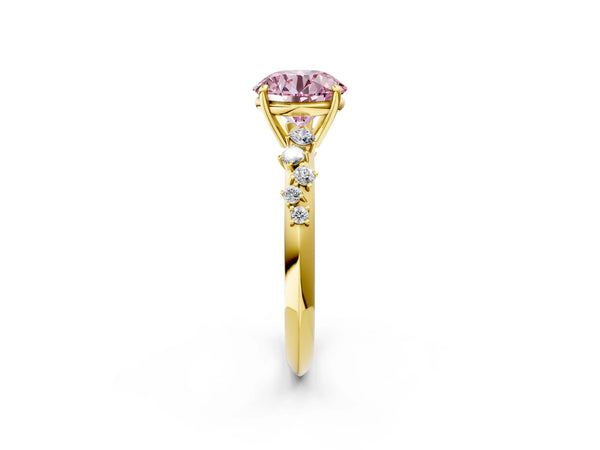 Yellow Gold Round Graduated Cluster Engagement Ring Setting for Fancy Pink Center