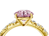 Yellow gold Fancy Pink Round Cut Diamond Cluster Side Stone Solitaire Ring with Prong Setting_33