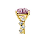 Yellow gold Fancy Pink Round Cut Diamond Cluster Side Stone Solitaire Ring with Prong Setting_34