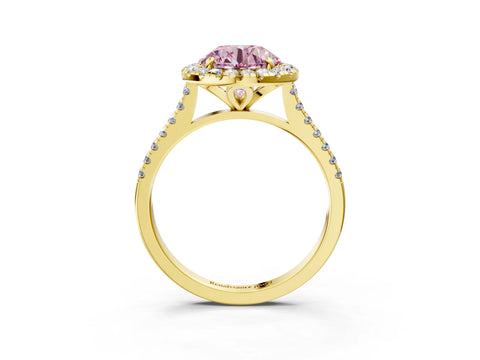 Yellow gold Fancy Pink Round Cut Diamond Cushion Halo Ring with Pavé Band_3