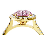 Yellow gold Fancy Pink Round Cut Diamond Cushion Halo Ring with Pavé Band_4