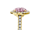 Yellow gold Fancy Pink Round Cut Diamond Cushion Halo Ring with Pavé Band_5