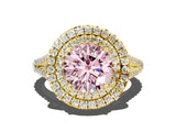 Yellow gold Fancy Pink Round Cut Diamond Double Halo Ring with Pavé Band and Prong Setting_17