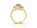 Yellow gold Fancy Pink Round Cut Diamond Double Halo Ring with Pavé Band and Prong Setting_20