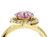 Yellow gold Fancy Pink Round Cut Diamond Double Halo Ring with Split Shank and Four-Prong Setting_4