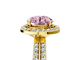 Yellow gold Fancy Pink Round Cut Diamond Double Halo Ring with Split Shank and Four-Prong Setting_5