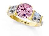 Yellow gold Fancy Pink Round Cut Diamond Engagement Ring with Baguette Side Stones and Channel Set Band_18