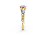 Yellow gold Fancy Pink Round Cut Diamond Engagement Ring with Baguette Side Stones and Channel Set Band_19